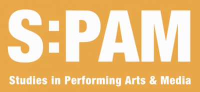 wit-geel logo van S:PAM (Studies in Performing Arts & Media)